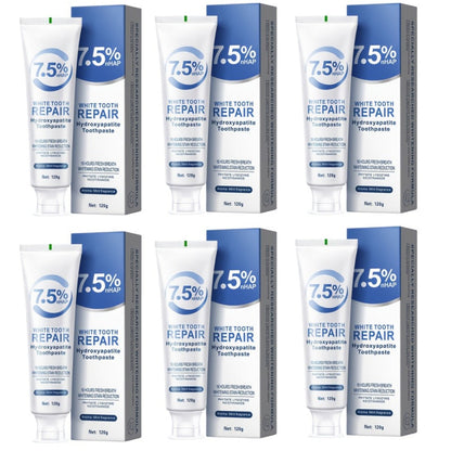 Six-Pack 120g Mint Toothpaste Tubes with 7.5% Hydroxyapatite and SP-8 Probiotics Package Labels