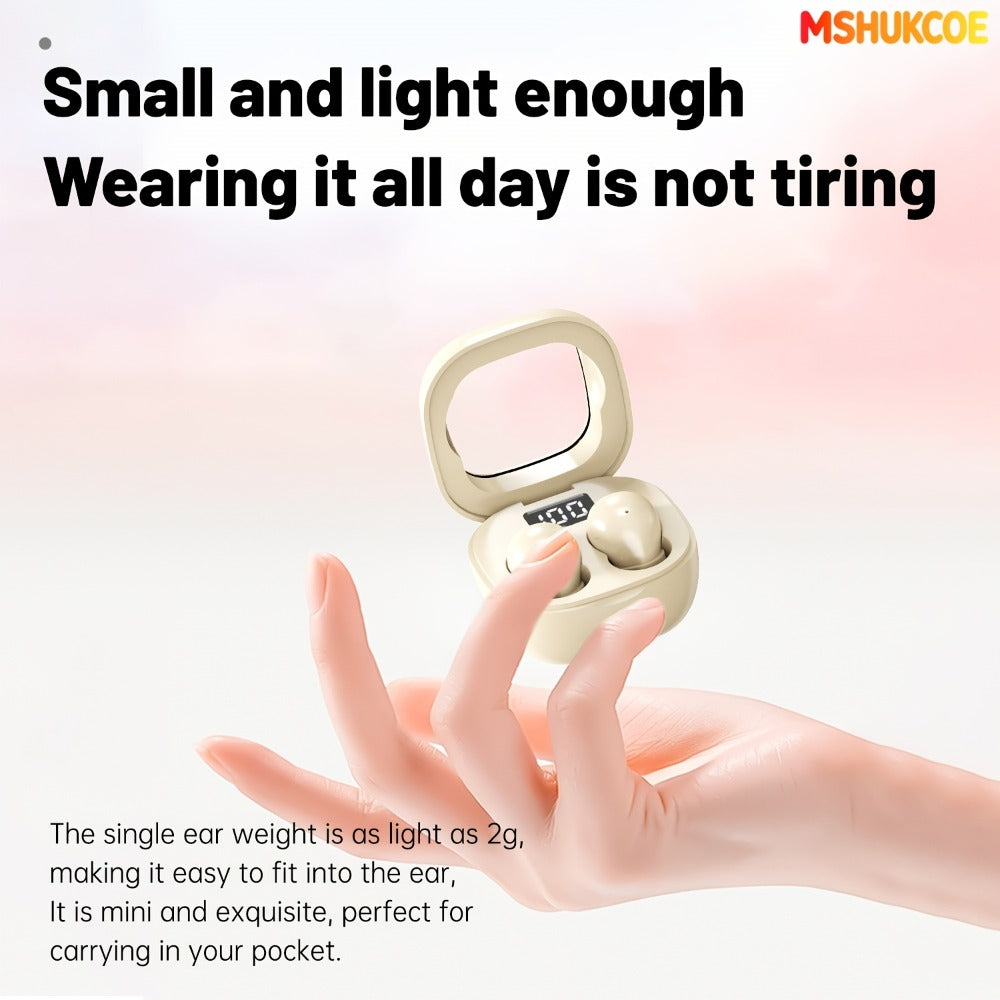 Wireless Earbuds MSHUKCOE Ultra-Thin Sleep and Game Modes with Compact Case in Khaki or White