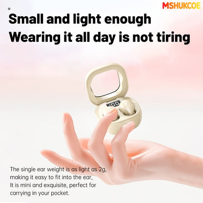 Wireless Earbuds MSHUKCOE Ultra-Thin Sleep and Game Modes with Compact Case in Khaki or White