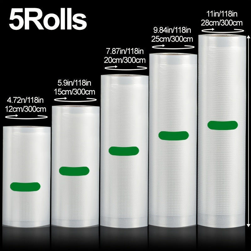Vacuum Seal Bags Roll 5-Pack Multi-Size, PE+PA Vacuum Storage Roll Bags 3 Meters, 5 Widths for Food Storage