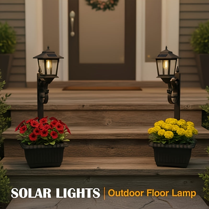 Solar Lamp Post Light with Flower Pot 2-in-1 – Waterproof Wall Mounted or Standalone Decorative Garden Lantern for Lawn, Yard
