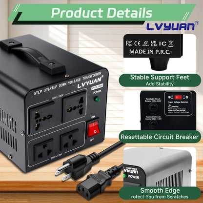 Voltage Converter Transformer 1500W Step Up Step Down - Converts 110V-120V to 220V-240V & Vice Versa