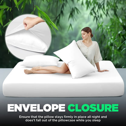 Bamboo Cooling Bed Sheet Set 3 Piece 100% Bamboo Fiber Fitted Sheet with Pillowcases – Deep Pocket Breathable Cool Sheets for Hot Sleepers