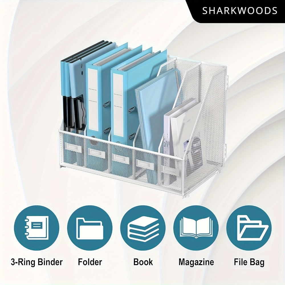 Metal Desk File Organizer 5 Vertical Compartments Magazine Holder Desktop File Rack for Entryways, Bedrooms and Living Spaces