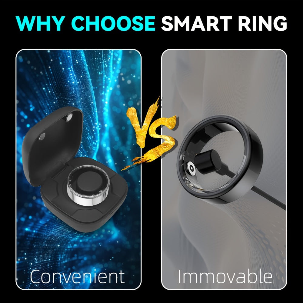 Screenless Smart Ring with Charging Case Options, Black, Gold or Silver Finish and Sizes 7–13