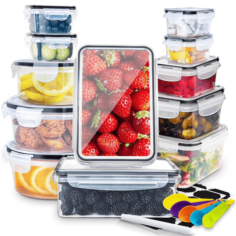 Meal Prep Box Food Storage Organizer with Stackable Lidded Plastic Sets in Three Piece Counts