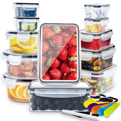 Meal Prep Box Food Storage Organizer with Stackable Lidded Plastic Sets in Three Piece Counts