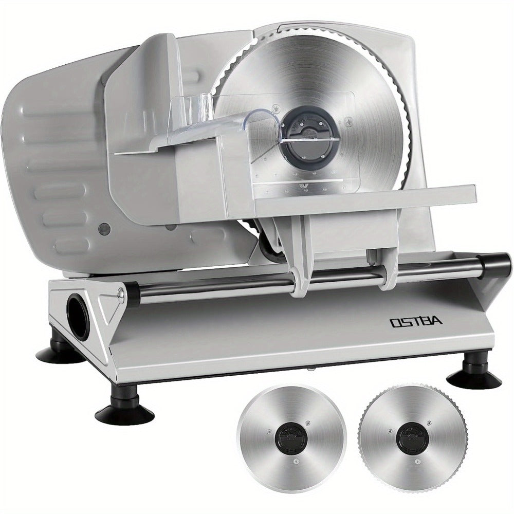 Electric Meat Slicer for Home Use – Deli Food Slicer with 2 Removable Stainless Steel Blades, Adjustable Thickness, Food Carriage for Meat