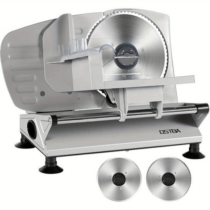 Electric Meat Slicer for Home Use – Deli Food Slicer with 2 Removable Stainless Steel Blades, Adjustable Thickness, Food Carriage for Meat