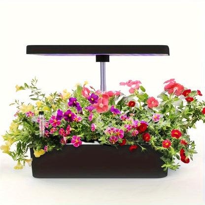 Hydroponic Garden Kit 10 Pods Indoor Herb Garden | 24W LED Grow Light Auto Timer 1-Gal Tank Quiet Pump Nutrients | Vegetables Flowers