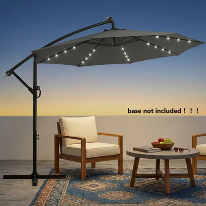 Patio Umbrella 10FT Offset Cantilever Solar LED Style with Tilt, Crank and 16 Base-Choice Color Options