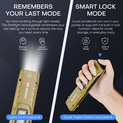 EDC Tactical Flashlight 1500 Lumen USB Rechargeable, Flat Slim Pocket Flashlight High CRI 5 Modes Red Warning Light