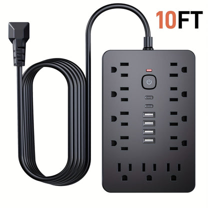 Power Strip 17-in-1 Surge Protector with 11 AC Outlets, 4 USB-A, 2 USB-C and 5- or 10-Foot Flat-Plug Cord