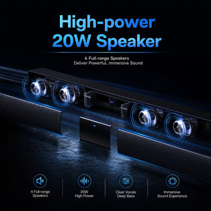 Deep Bass Soundbar with Subwoofer for Smart TV, 22" Wireless Bluetooth 5.0 Surround Sound System