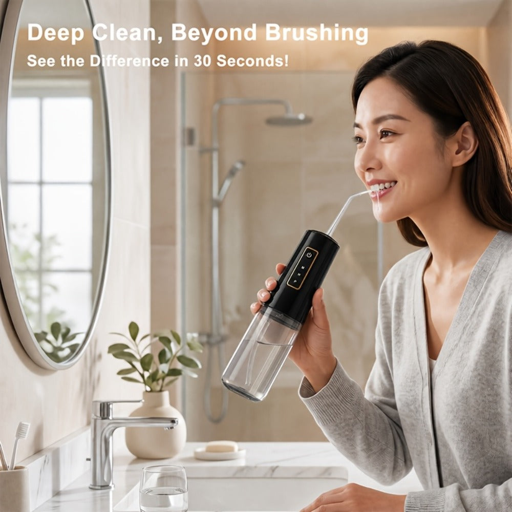 Water Flosser Portable Oral Irrigator with Three Modes, 360-Degree Rotating Nozzle, Four Tips and Three Package Options