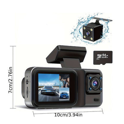 Three-Channel Dash Camera Kit with Front, Cabin and Rear Cameras plus Pictured 64 GB Card Pictured