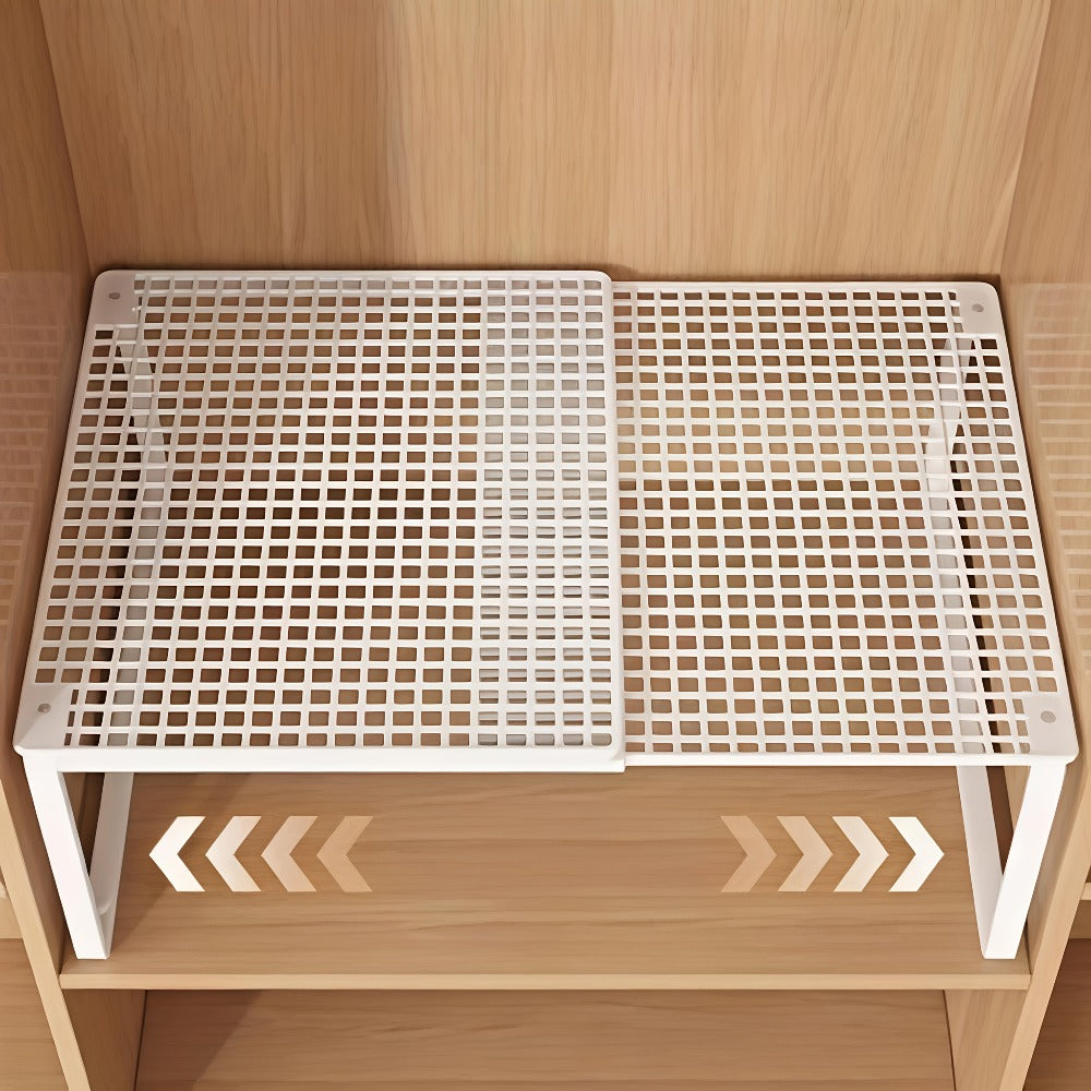 Expandable Cabinet Shelf Organizer, Metal Height-Adjustable Wardrobe Shelf Divider, Vertical Space-Saving Storage Rack for Kitchen
