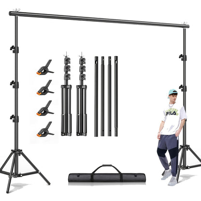 10x10ft Heavy Duty Backdrop Stand Kit – Photography Background Support System with 2 Stands, 4 Crossbars, 4 Clamps & Carry Bag for Photo