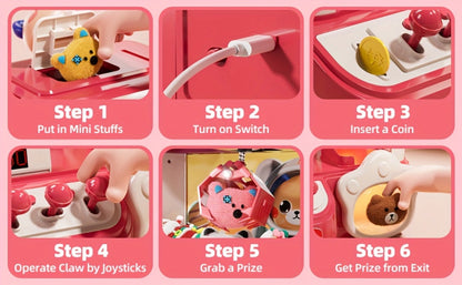 Mini Claw Machine for Kids with Lights Music Pink, Large 16.9" Arcade Claw Toy with 20 Coins 16 Plush Dolls USB Cable