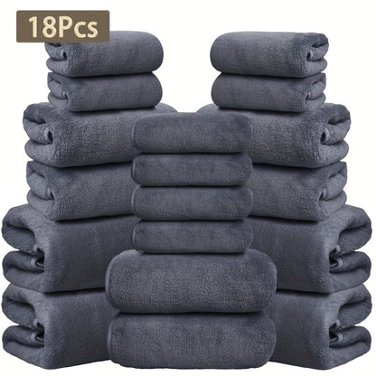 Eighteen-Piece Bath Towel Set with Four Bath Towels, Four Hand Towels and Ten Washcloths in 16 Colors
