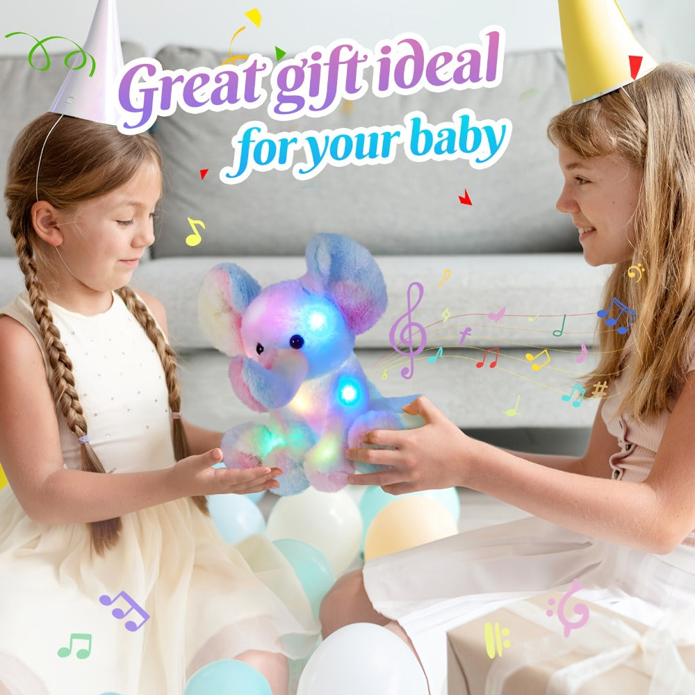 Plush Toy Rainbow Elephant 12-Inch Light-Up Design with Optional Music for Colorful Room Display