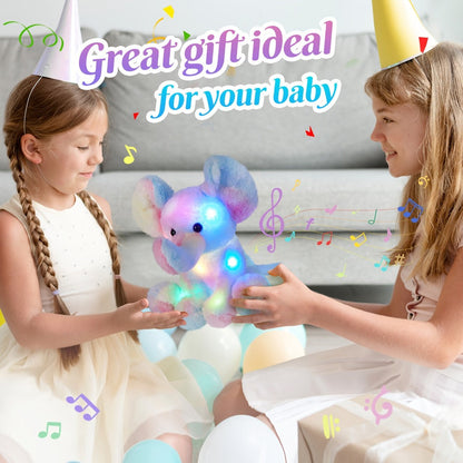 Plush Toy Rainbow Elephant 12-Inch Light-Up Design with Optional Music for Colorful Room Display