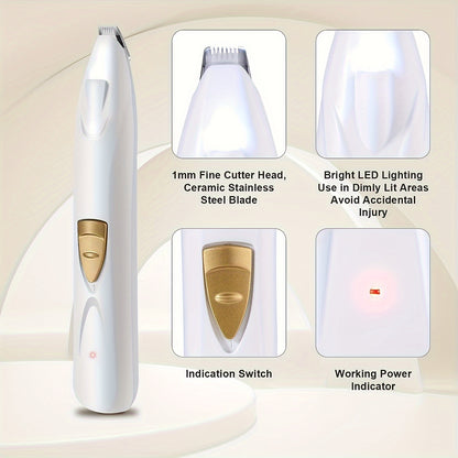 Dog Grooming Kit Electric Paw Trimmer with LED Light – USB Rechargeable Professional Dog Clippers, Low Noise Shaver for Dogs & Cats