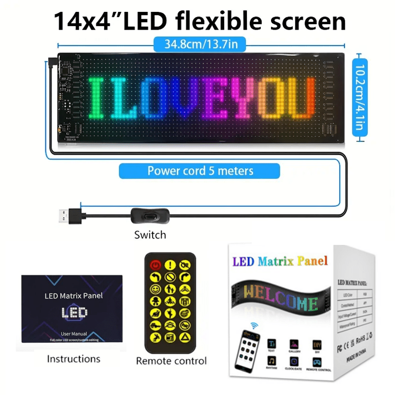 Programmable LED Scrolling Sign APP Custom Text & Animations - USB & Car Charger Powered Smart for an Everyday Personal Care Routine