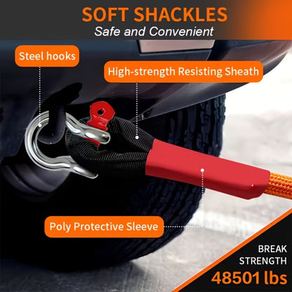 Kinetic Recovery Rope 48501 LBS 22 Ton – High Strength Nylon Tow Rope with Bow Shackles & Storage Bag, 14.5 16.4 30 FT Options for Truck SUV