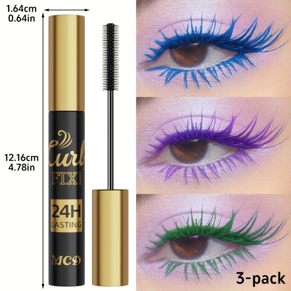 Colorful Mascara Set 3-Piece Bright Shades with Eyebrow Pencil Eyeshadow Pencil & Waterproof Eyeliner