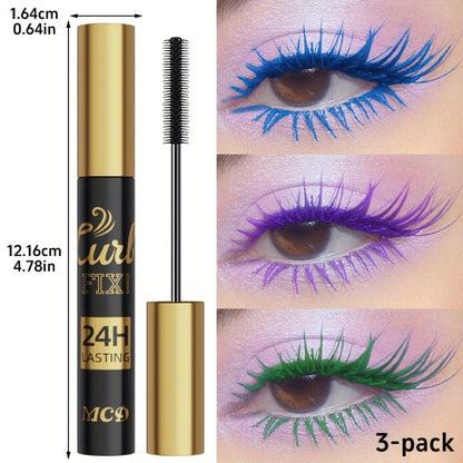 Colorful Mascara Set 3-Piece Bright Shades with Eyebrow Pencil Eyeshadow Pencil & Waterproof Eyeliner