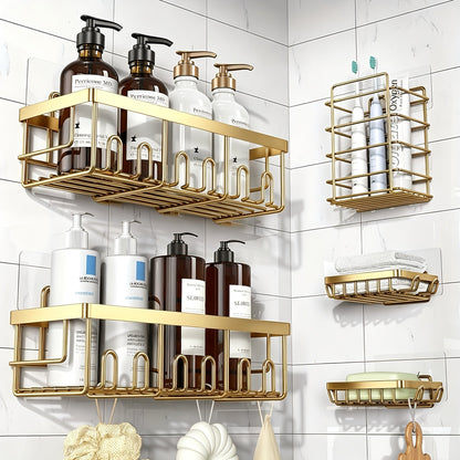 Shower Caddy Organizer 5 Pack Adhesive Rustproof Stainless Steel Shower Shelves with Soap Holder No Drilling Bathroom Storage Rack