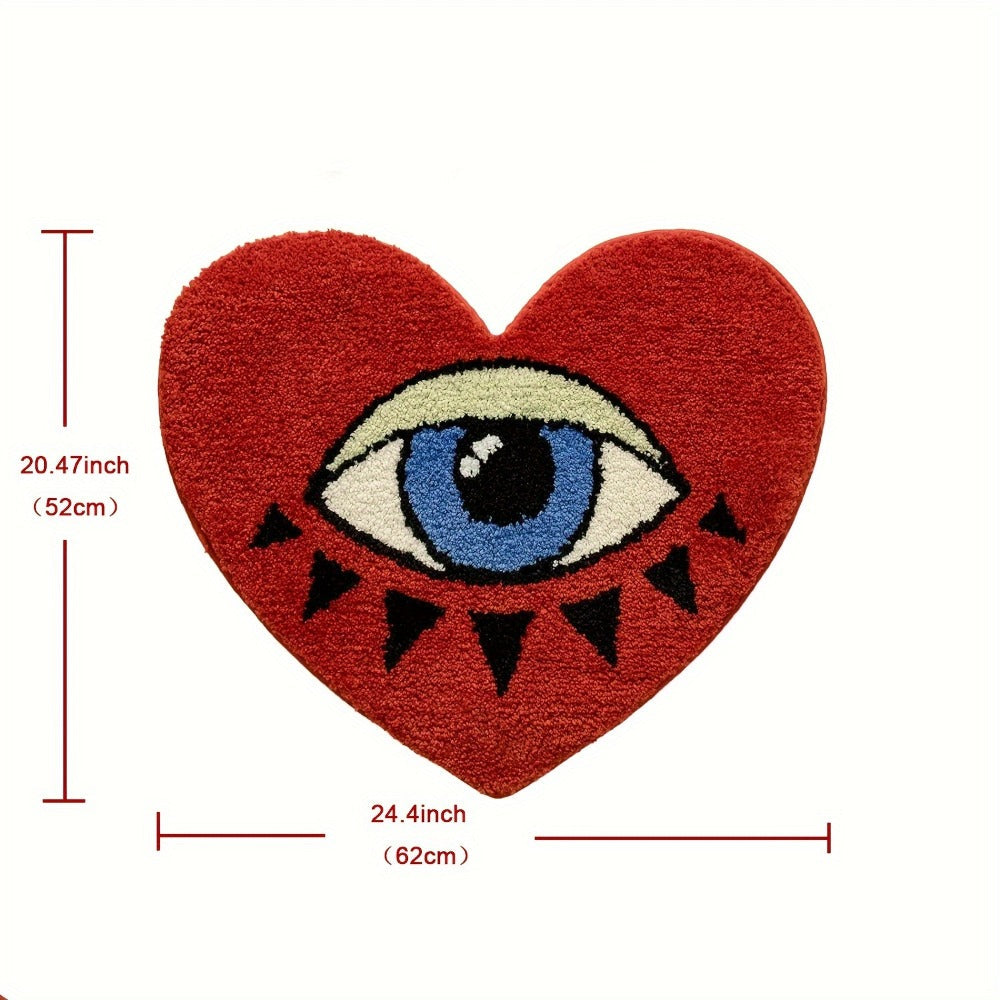 Eye Pattern Heart Shaped Bathroom Mat Plush Bath Rug 20x24 inch Valentine Home Decor for Entryways, Bedrooms and Living Spaces