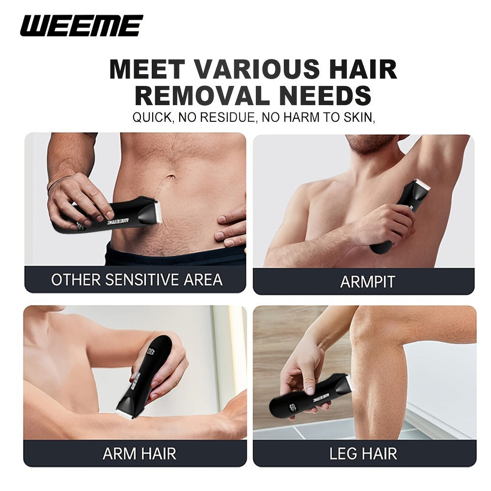 Men's Body Hair Trimmer USB Rechargeable – Chest, Leg & Armpit Hair Trimmer with LCD Display & LED Light, Cordless Electric Body Groomer