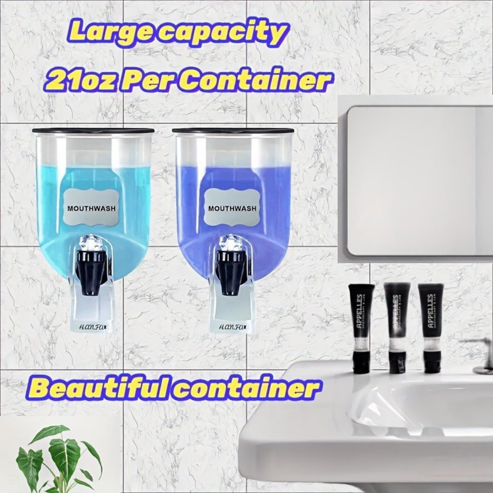 Mouthwash Dispenser Wall Mounted 2-Pack 21 oz Plastic Container - No Electricity Required for an Everyday Personal Care Routine