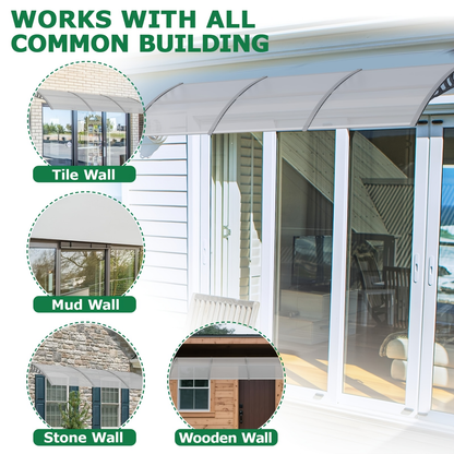 Door Awning 120"x40" Polycarbonate Canopy UPF50+ UV Rain Snow for Garden, Patio and Yard Use