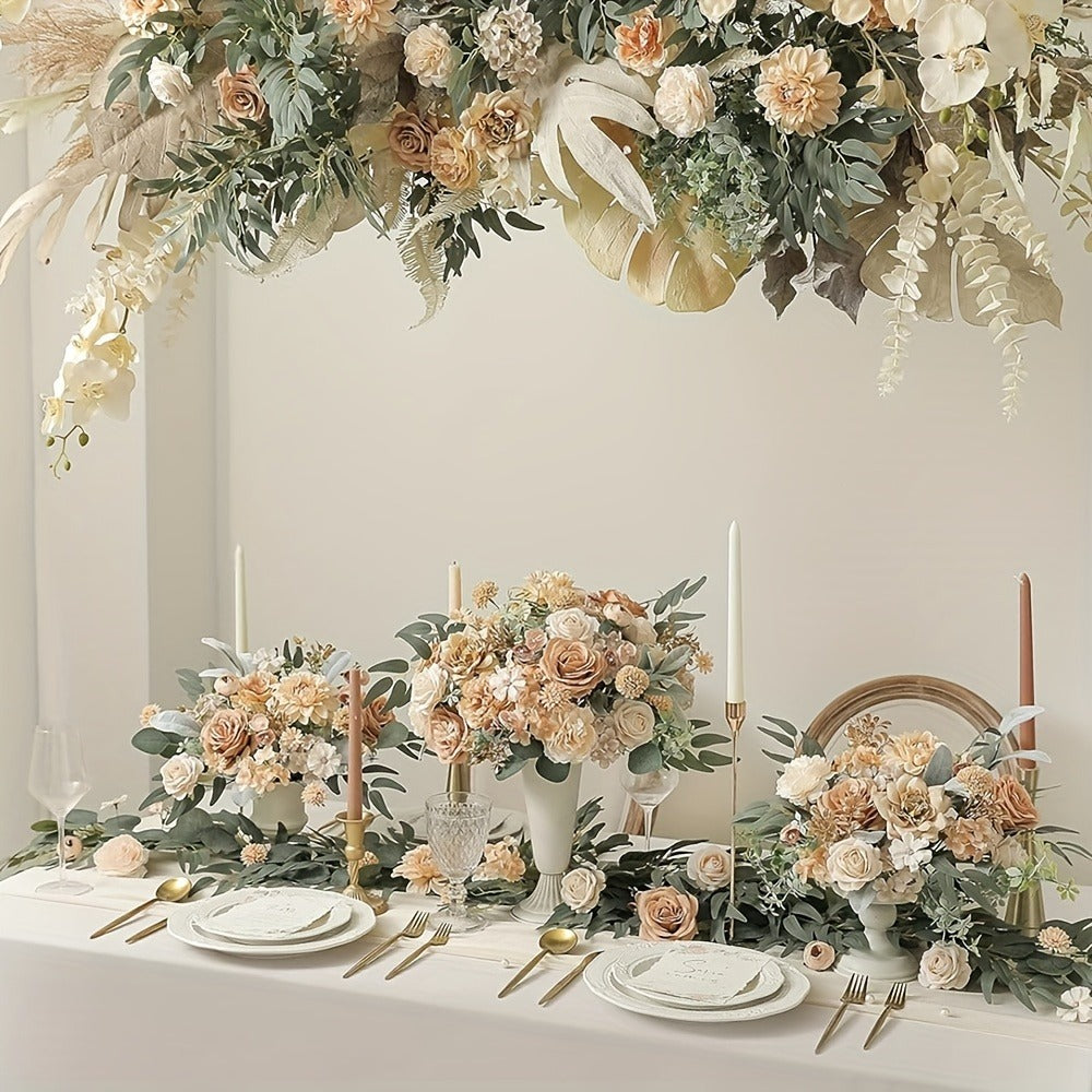 Artificial Flowers Champagne Combo Box with Fabric Blooms, Leafy Wire Stems and DIY Wedding Styling
