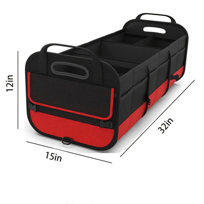 Car Trunk Organizer, 95L Foldable 4-Compartment Bin with Two Retractable Straps and Divider Set