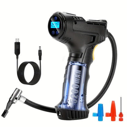 Portable Air Compressor 5200mAh – Wireless Rechargeable Tire Inflator with Digital Pressure Gauge for Car, Bicycle & Ball, Auto Shut-Off