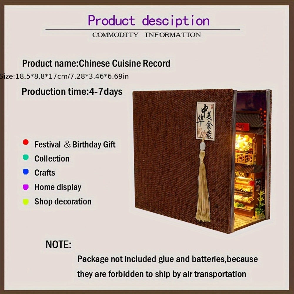 Book Nook Kit Chinese Food Street Miniature Dollhouse 3D Wooden Puzzle Bookshelf Insert DIY Model Building Set for Adults Teens