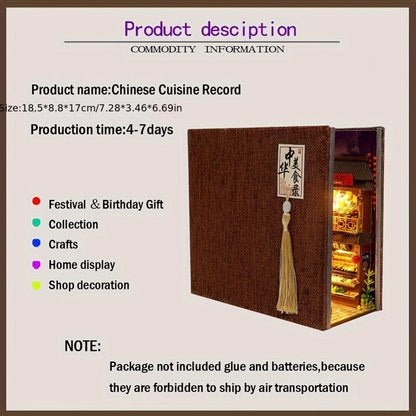 Book Nook Kit Chinese Food Street Miniature Dollhouse 3D Wooden Puzzle Bookshelf Insert DIY Model Building Set for Adults Teens