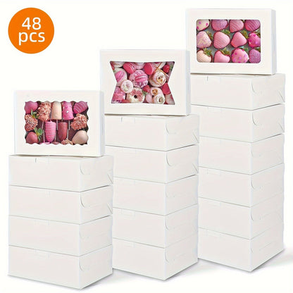 Cookie Boxes with Window 48 Pack, 8x6x2.5" Kraft Bakery Boxes for Cookies, Macarons, Pastries & Cake