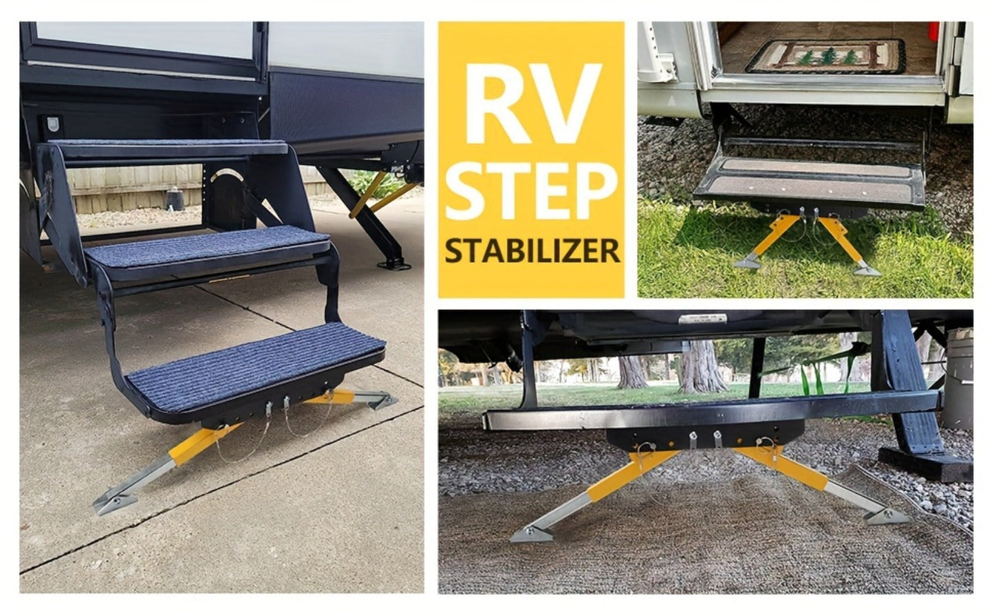 RV Step Stabilizer Kit – Adjustable Foldable Ladder Support for 5th Wheel, Travel Trailer & Motorhome, Eliminates Bounce