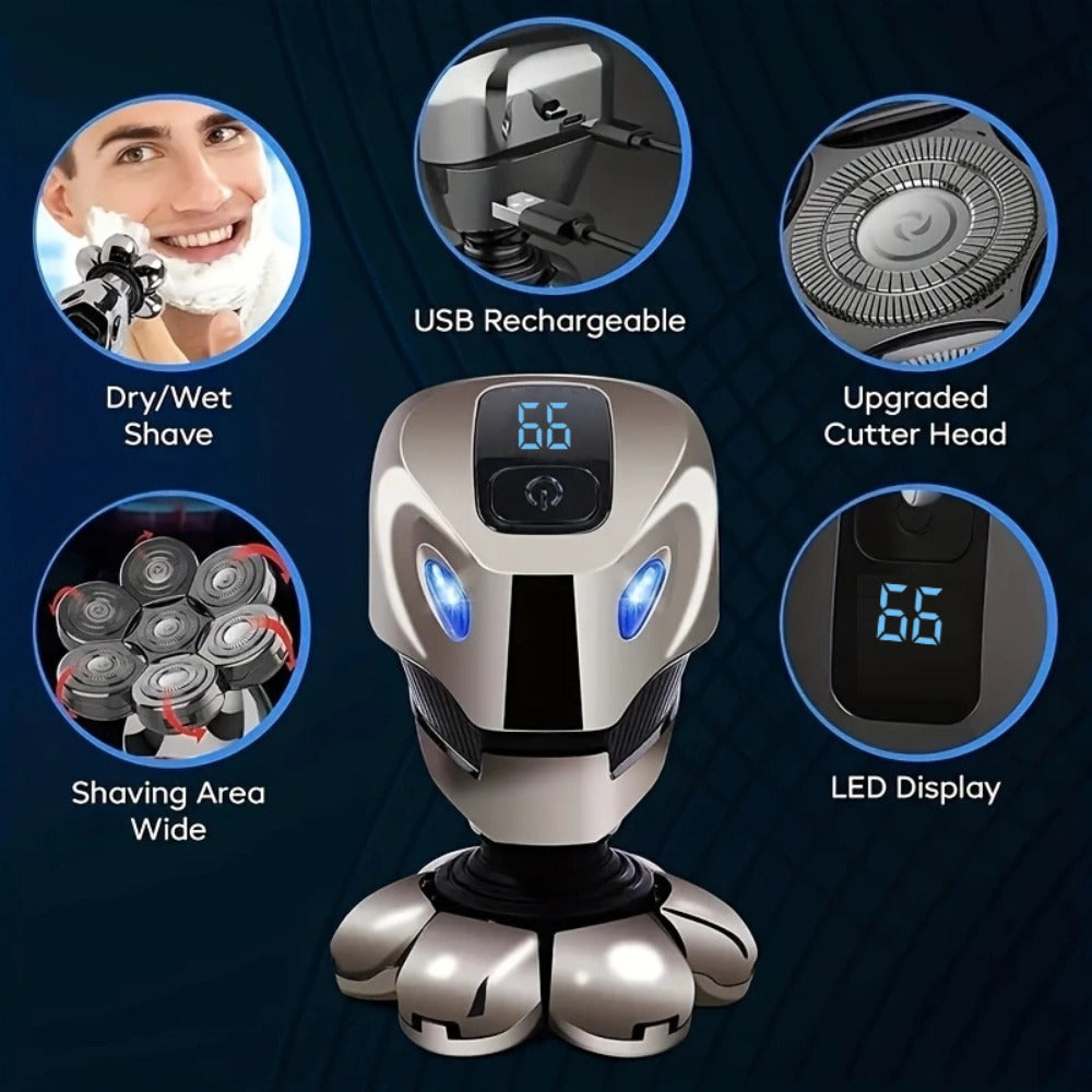 Men's Electric Head Shaver 9-Blade Bald Head Machine USB Rechargeable, 5-in-1 Grooming Kit with Hair