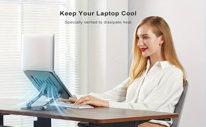 Foldable Laptop Stand with Vented Metal Tray, Dual-Hinge Riser and Three 10-16.5 Inch Source Options