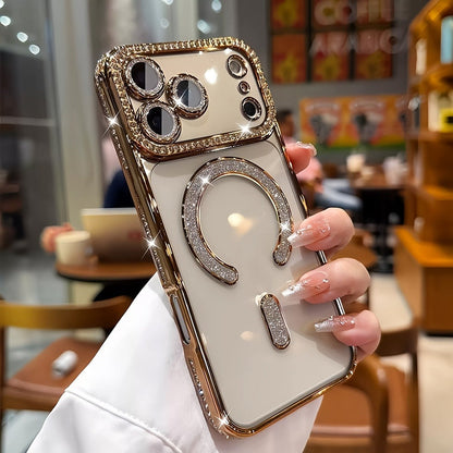 Phone Case Rhinestone Side Cover for iPhone 16e in Silver, Gold, Bright Pink or Orange Color Options