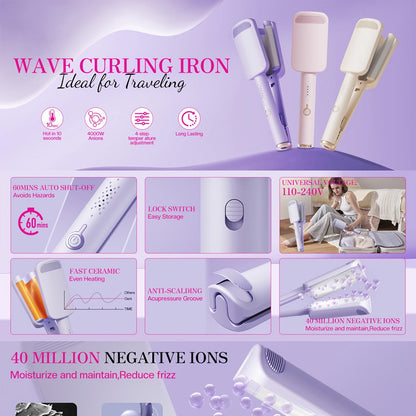 Hair Curling Iron 1.25 Inch - Beach Wave Curling Wand with Dual Voltage, Deep Wave Barrel, Anti-Frizz Ceramic Coating