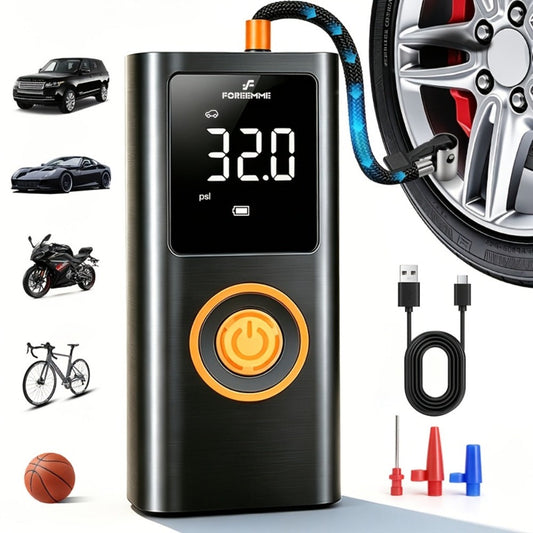 Cordless Tire Inflator Portable USB Rechargeable – Digital Gauge & LED Light, Fast Air Compressor with Auto Shutoff for Car, Bike