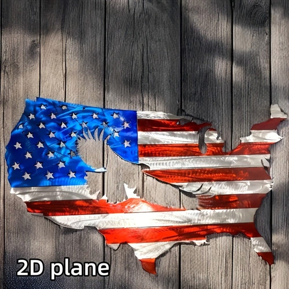 American Flag and Bald Eagle Metal Wall Art in 15.7 x 9.8-Inch Flat Silhouette Design for Home or Office Display