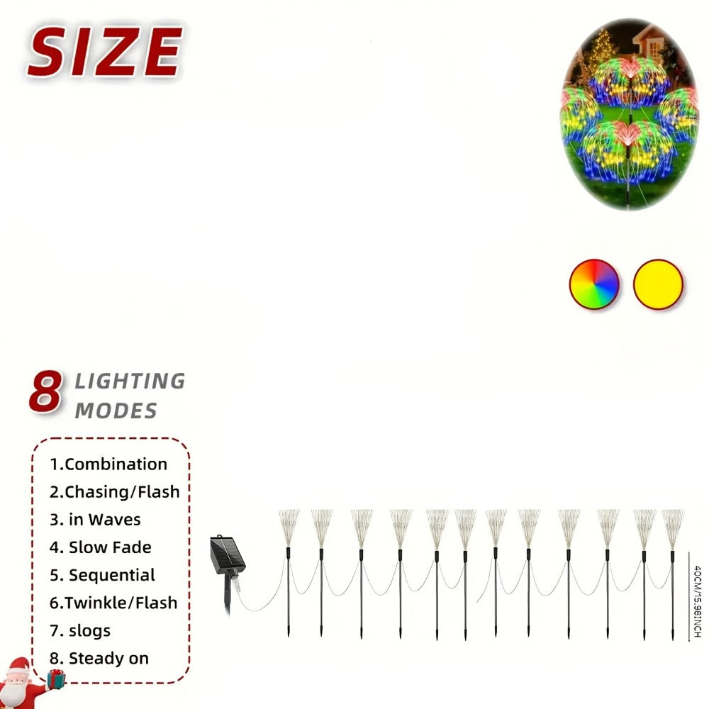 Solar Garden Light Firework Stakes with 8 Modes, 4 or 12-Pack Choices and White or Multicolor LEDs